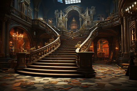 古堡里里的楼梯背景图片