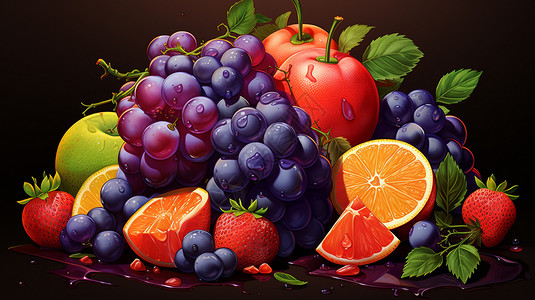芒果西柚多汁的水果插画