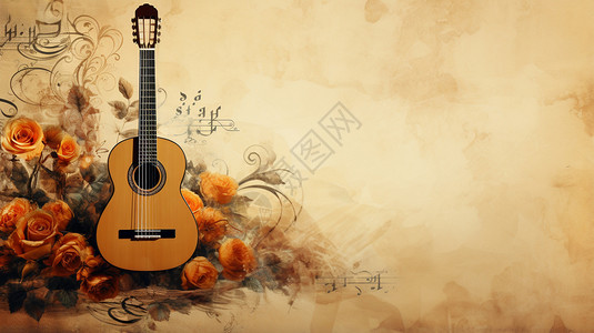 吉他古典素材古典吉他乐器展邀请函插画