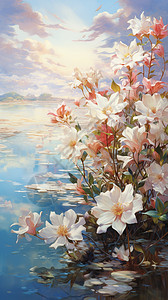 湖边的花丛图片