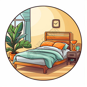卧室床上的用品插画背景图片