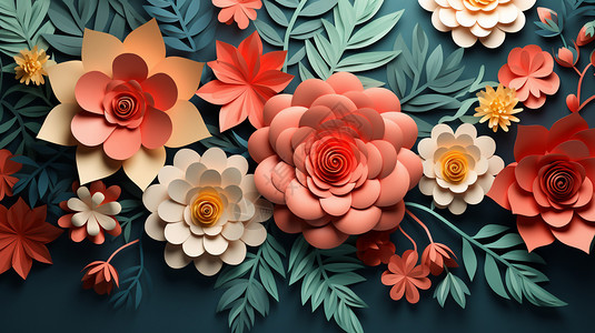 五颜六色的剪纸花卉壁纸背景图片