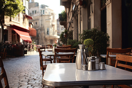 城市中的休闲咖啡馆背景图片