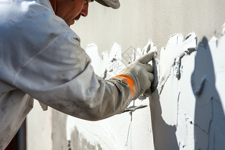 手工刮墙修复的工人图片