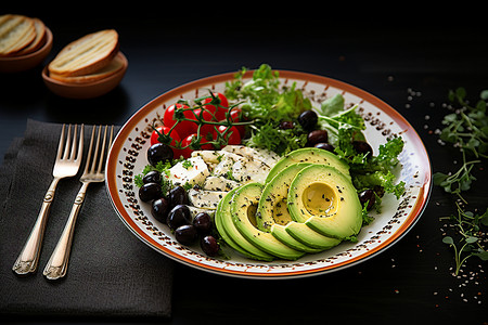 健康饮食的牛油果沙拉高清图片