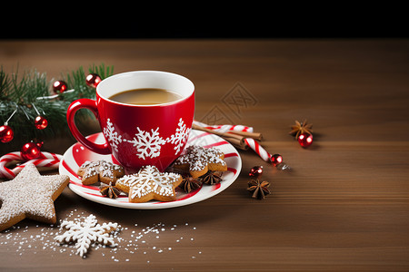 圣诞节咖啡庆祝圣诞节的咖啡和饼干背景