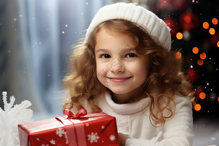 收到圣诞节礼物的小女孩背景图片