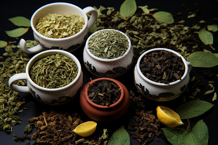 不同品种的茶叶背景图片