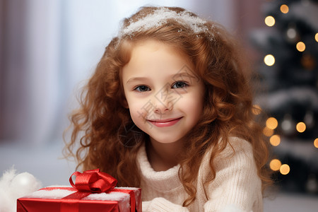 庆祝圣诞节的外国小女孩背景图片