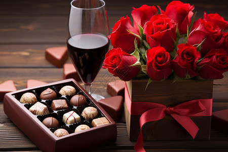 甜蜜浪漫的情人节礼物和玫瑰背景图片