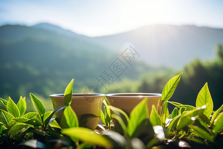 茶叶晒青山青叶茂的种植园背景