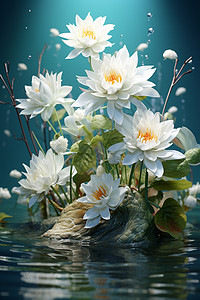 白色的水上植物背景图片