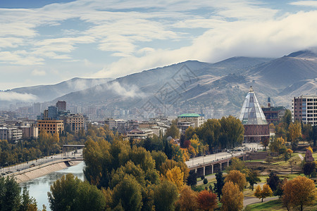 城市中的山脉背景图片