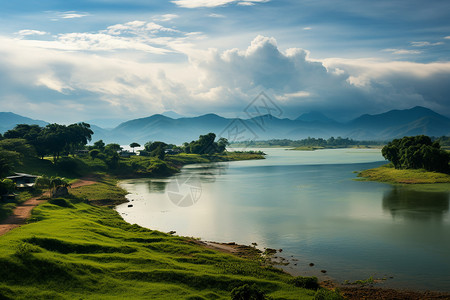 乡村风景画自然的湖泊风景画背景