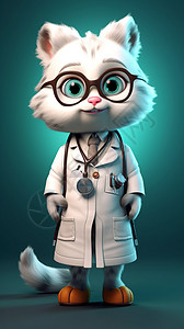 穿着白袍的猫咪医生背景图片