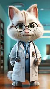 可爱动物医生可爱的卡通猫医生插画