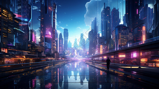 未来派的霓虹灯城市图片