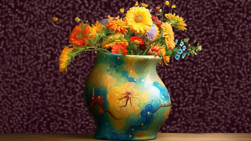 一个五颜六色的花瓶图片