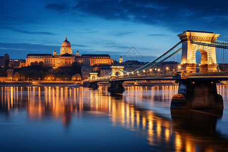 美丽的夜景布达佩斯桥梁高清图片