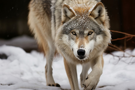 狩猎雪冬季雪地里的狼背景