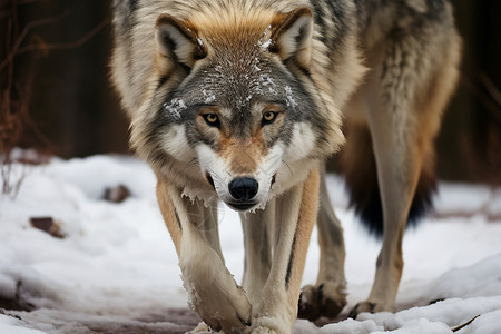 冬天里森林中的灰狼背景