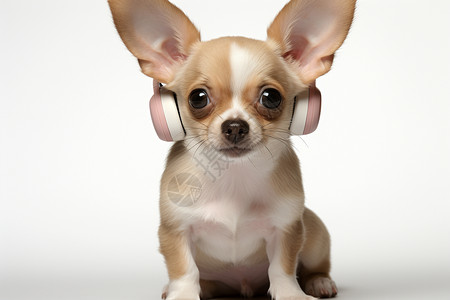 佩戴耳机的小狗背景图片