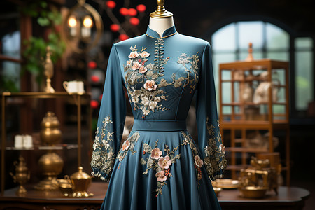 蓝色旗袍时尚的旗袍设计图片
