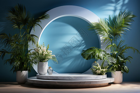 圆形花盆优雅的大理石展台设计图片