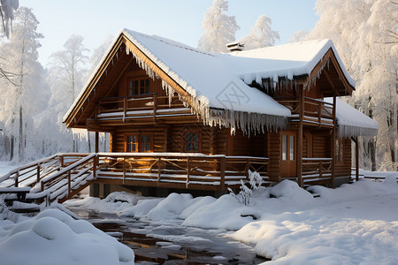 积雪的房子雪覆盖的小木屋背景