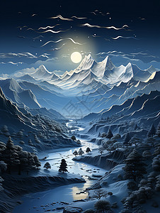 夜幕下的山脉风景图片
