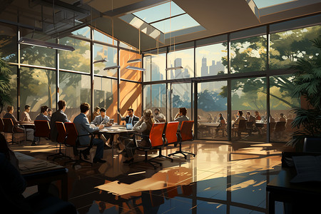 会议室内开会的商人背景图片