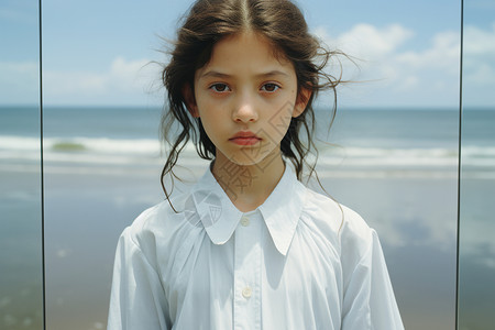 在海滩上的女孩背景图片