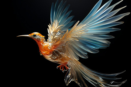 彩色长尾夹优雅的天堂鸟插画