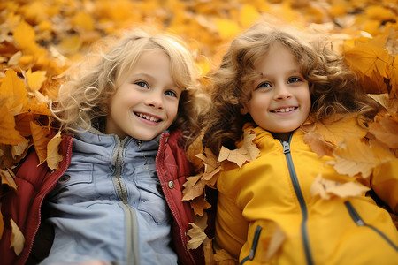 秋天里两个年轻的女孩背景图片