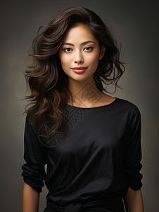 黑衬衣美丽的女人肖像背景