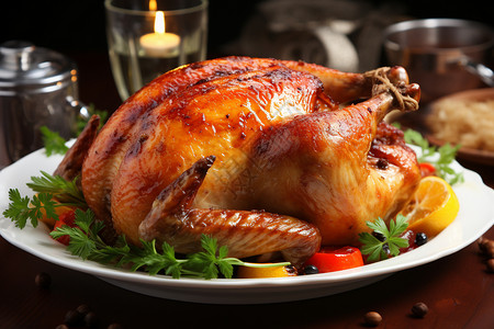 火鸡美食丰盛的感恩节晚餐背景