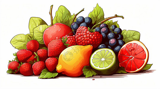 桌子上的水果插画图片