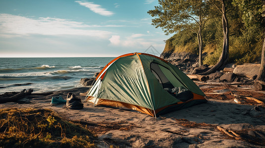 海边野餐户外露营的帐篷背景