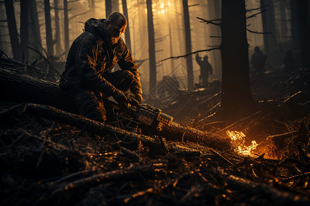 伐木的男人森林中的砍伐者背景