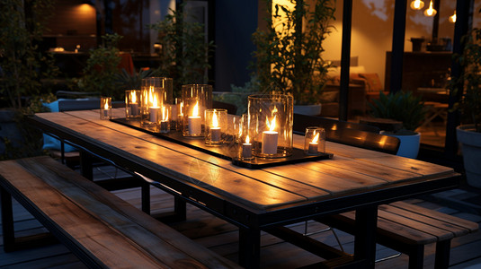 长阳台木制桌子上的灯背景