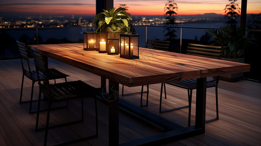 户外的木制餐桌图片