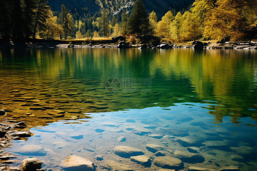 秋天自然的湖面图片