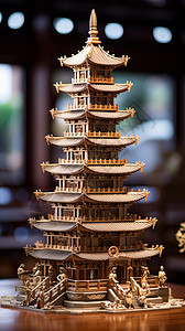 三维桌子宝塔建筑的模型背景