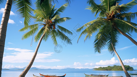 珍珠椰子船海边的植物椰子树背景