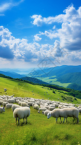 草原上的山脉和羊群图片