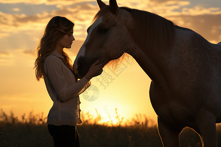 夕阳下与马儿共舞图片