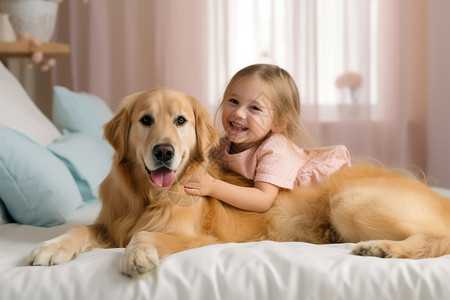 小女孩拥抱大狗背景图片
