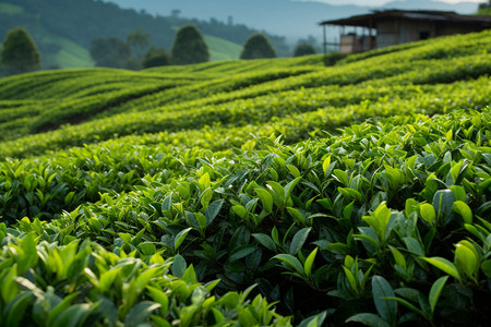 茂密的茶树经济作物农园高清图片