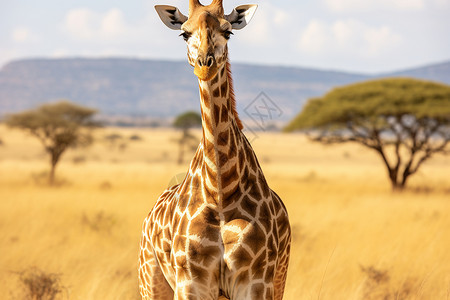 高草丛中的一只长颈鹿图片