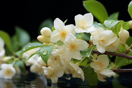 白色花朵上的雨滴高清图片